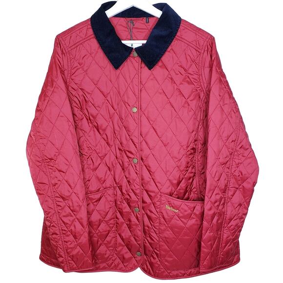 NWT BARBOUR ANNANDALE QUILTED Jacket Red w/ Black Corduroy Collar Women's US14 - Picture 1 of 12